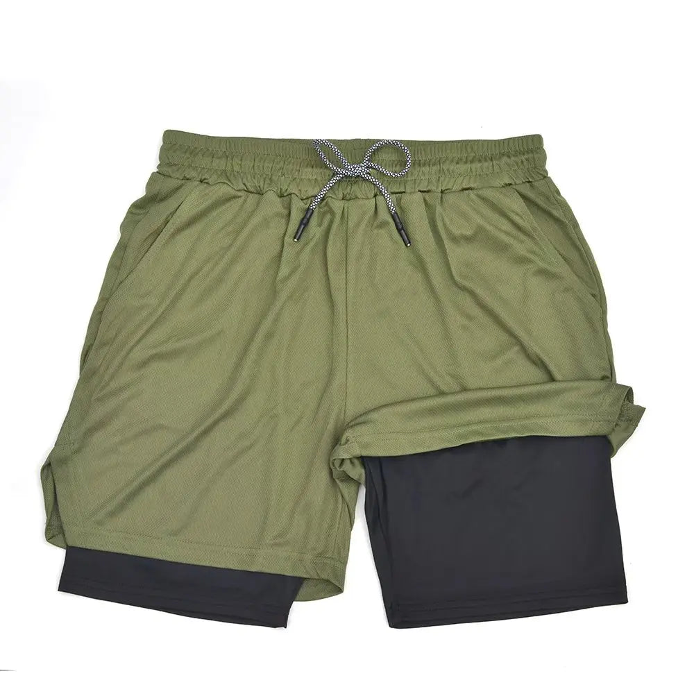 Mens Double Layer Fitness Shorts 2 in 1 Workout
