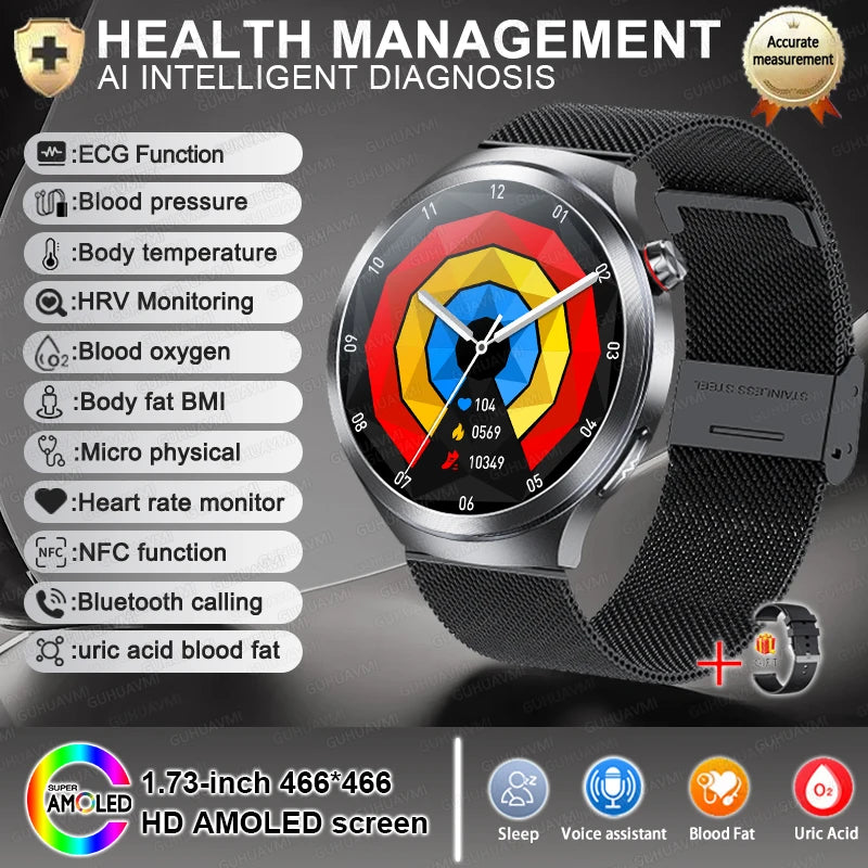 Smart Watch Sapphire Glass Health Tracker ECG Blood Pressure