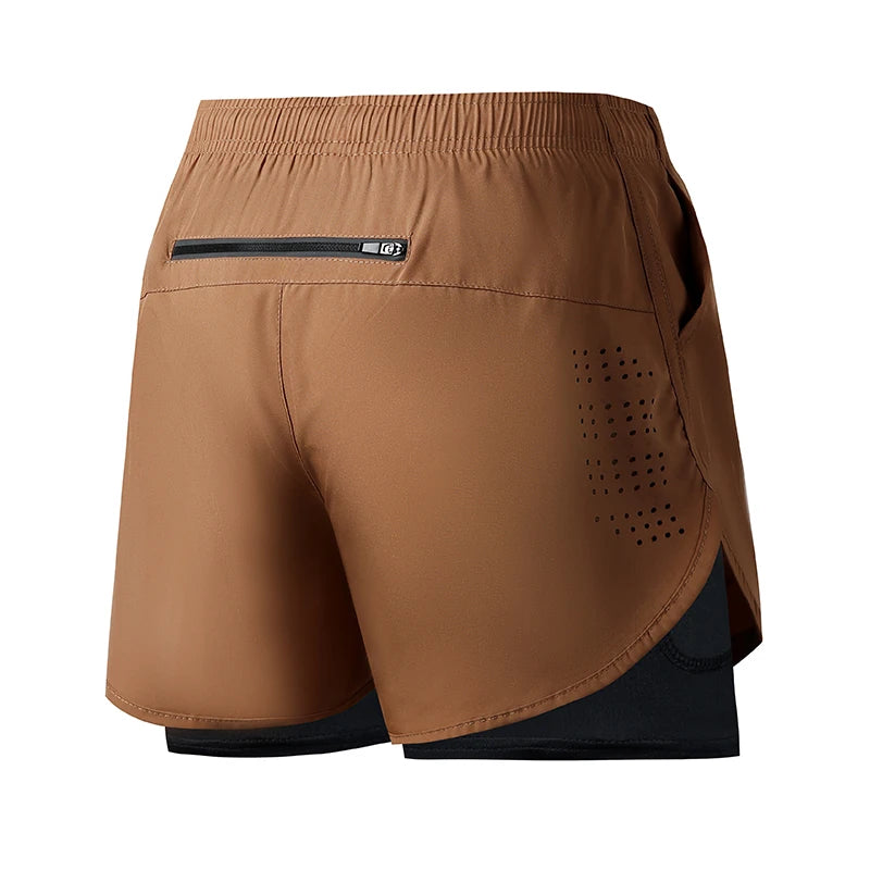 Mens Quick Dry Double Layer Running Shorts Fitness Workout