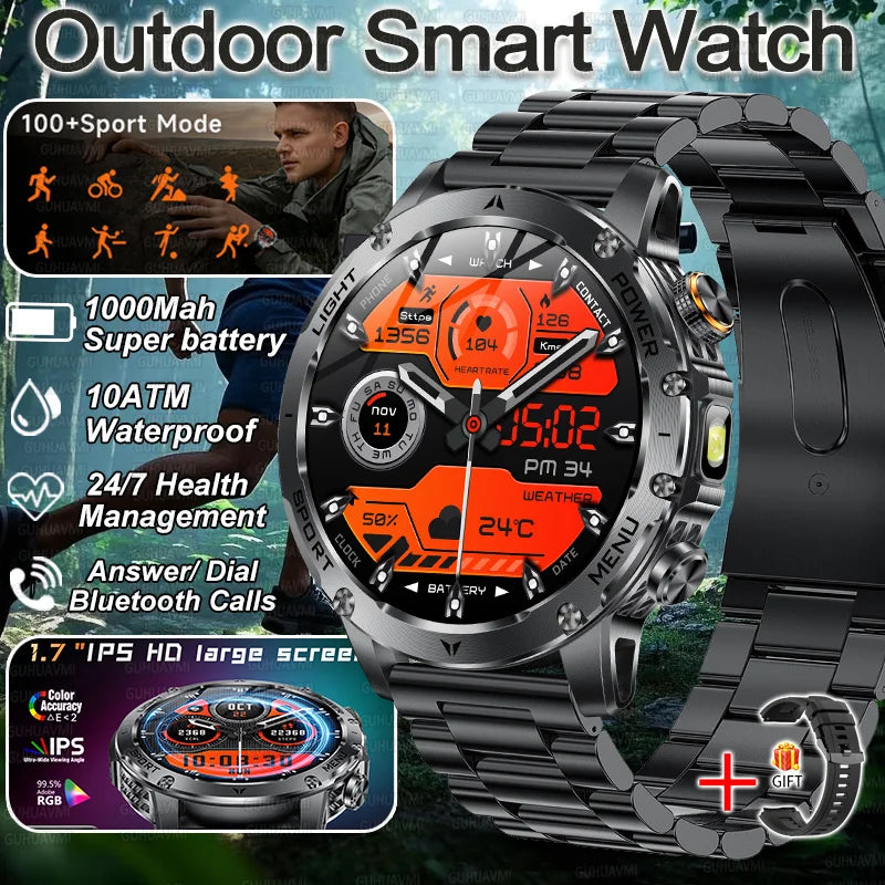 Military Smart Watch 1000mAh Battery 10ATM Waterproof Fitness Tracker