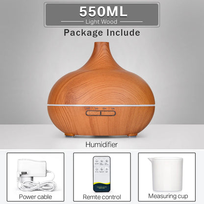Wood Grain Aromatherapy Diffuser Remote Control LED Ultrasonic Humidifier