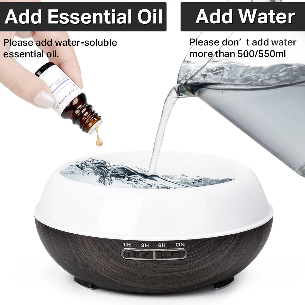 Wood Grain Aromatherapy Diffuser Remote Control LED Ultrasonic Humidifier