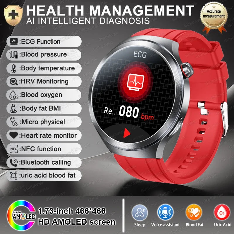 Smart Watch Sapphire Glass Health Tracker ECG Blood Pressure