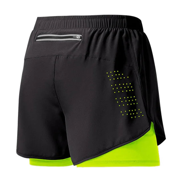 Mens Quick Dry Double Layer Running Shorts Fitness Workout