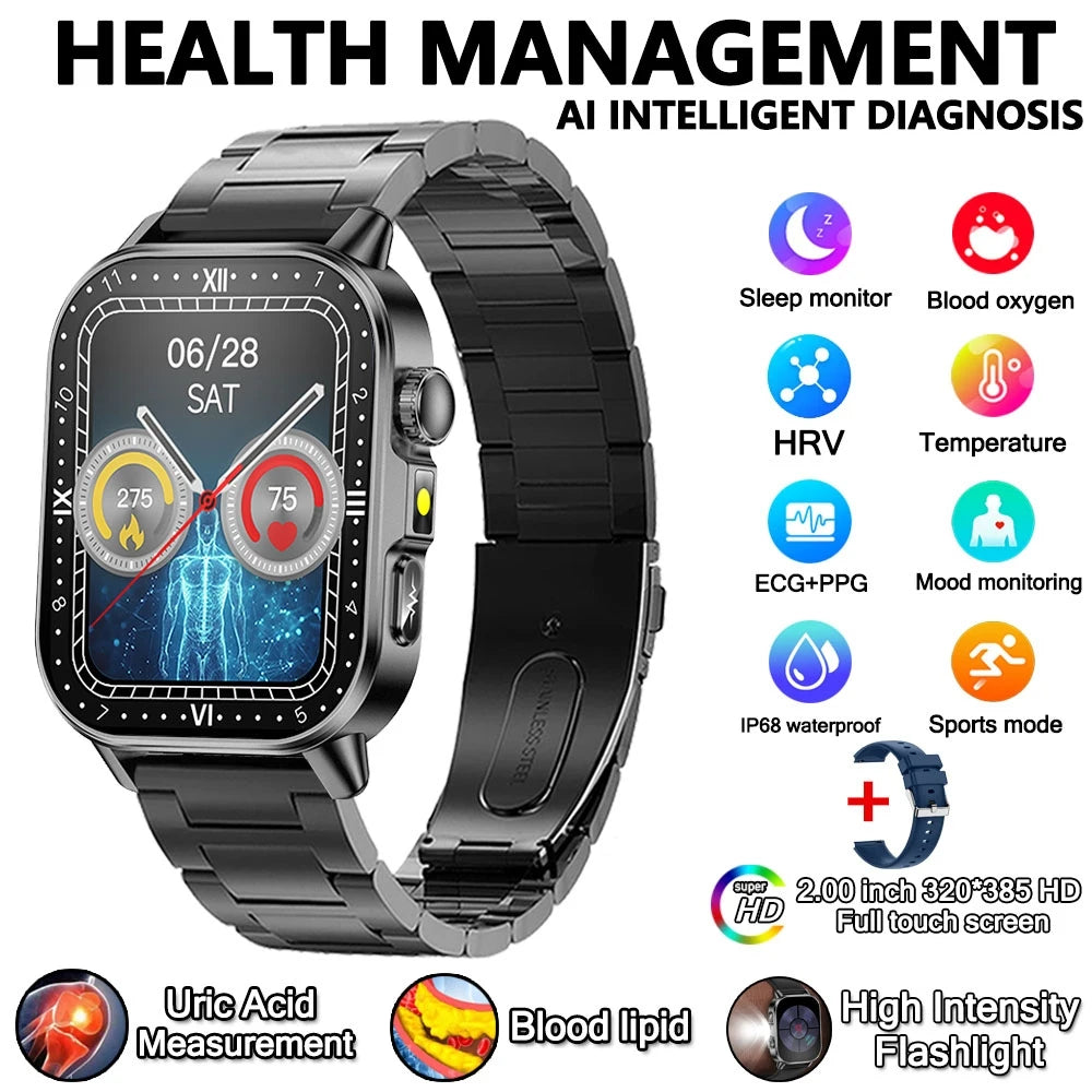 Smart Watch Uric Acid Lipid Analysis ECG Bluetooth Call