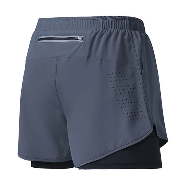 Mens Quick Dry Double Layer Running Shorts Fitness Workout