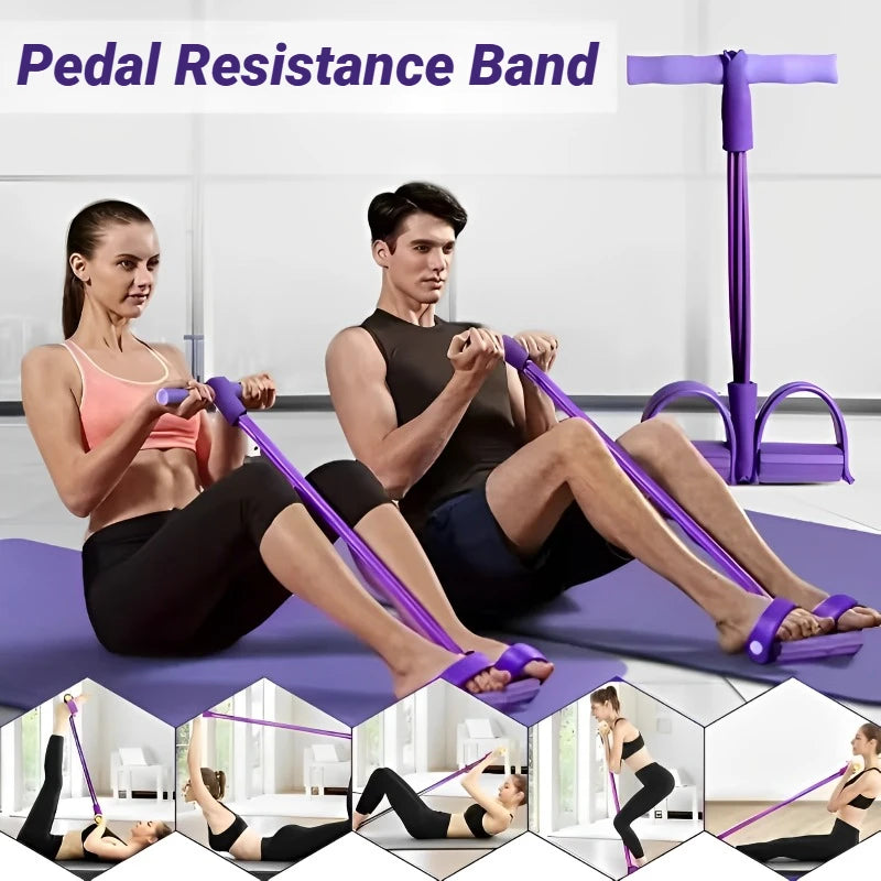 Four Tube Pedal Tensioner Fitness Elastic Band Abdominal Trainer