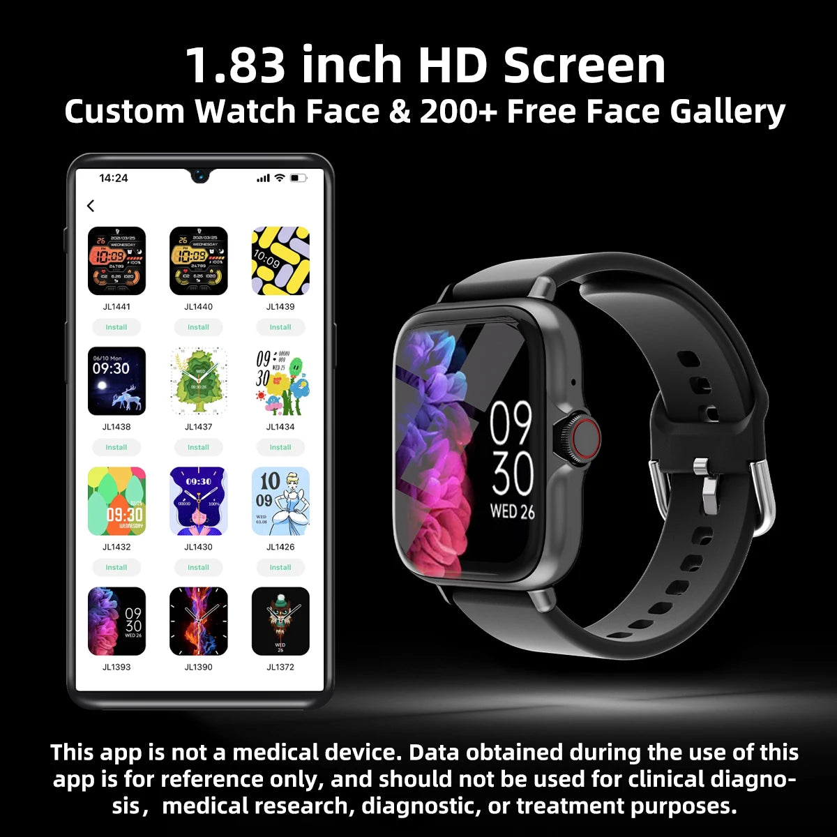 1.83 Inch Waterproof Smart Watch Call Sleep Monitor Fitness
