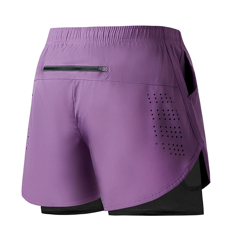 Mens Quick Dry Double Layer Running Shorts Fitness Workout