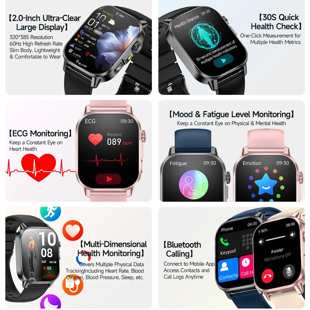 Smart Watch Uric Acid Lipid Analysis ECG Bluetooth Call
