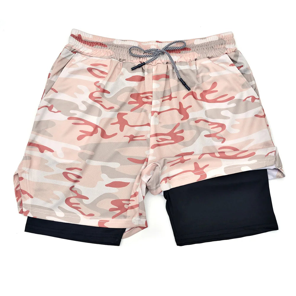 Mens Double Layer Fitness Shorts 2 in 1 Workout