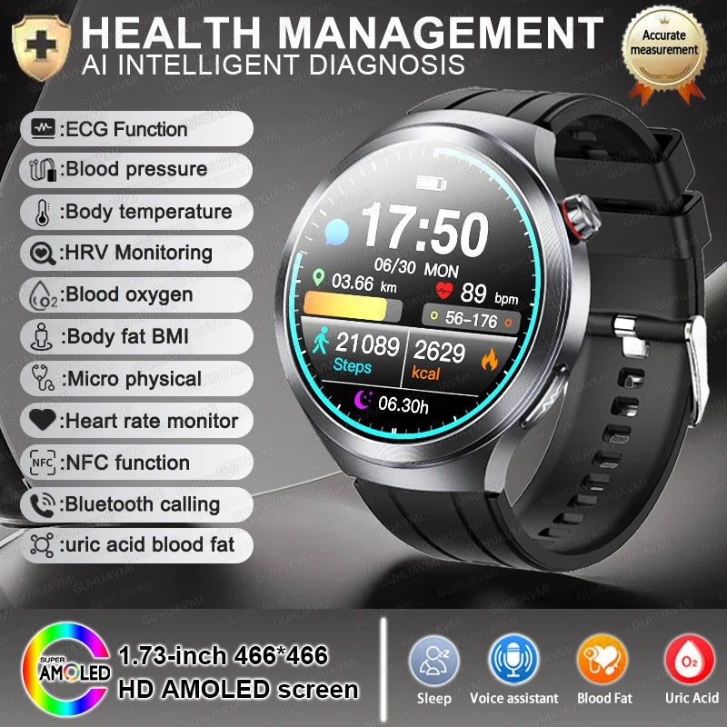 Smart Watch Sapphire Glass Health Tracker ECG Blood Pressure