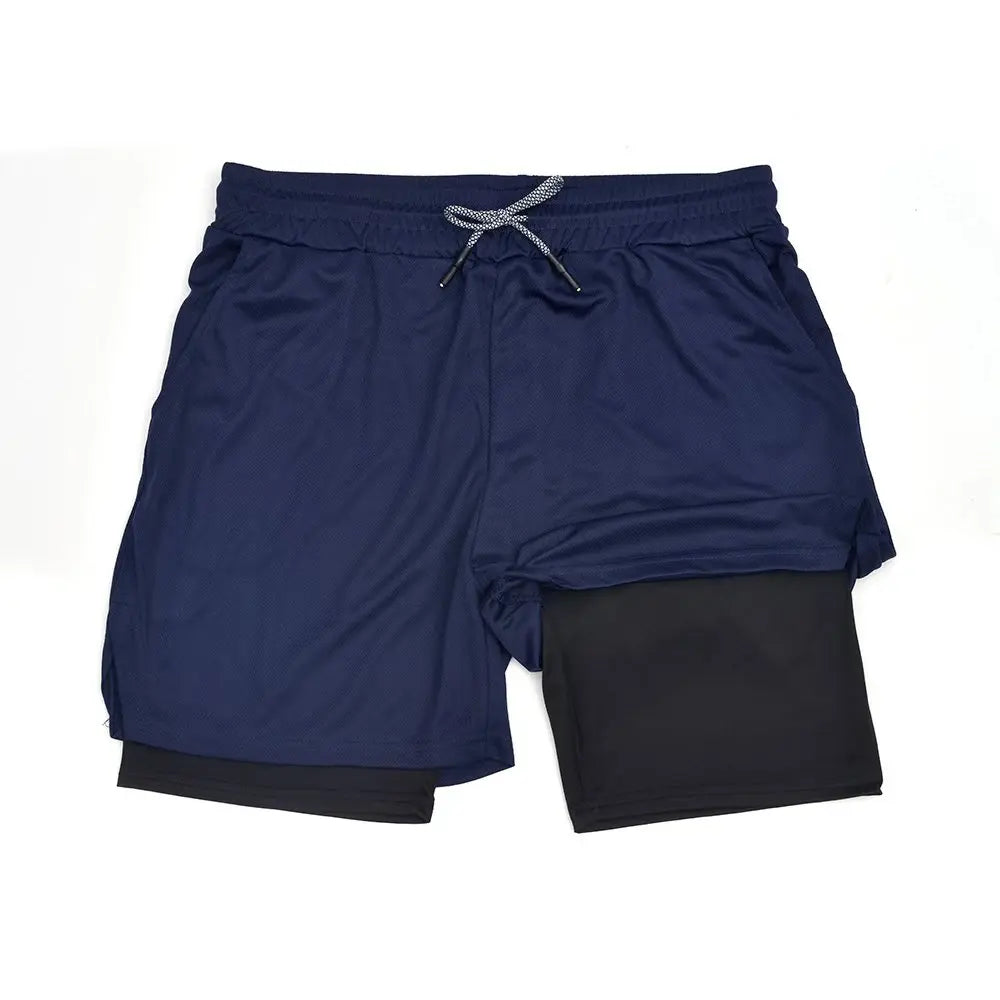 Mens Double Layer Fitness Shorts 2 in 1 Workout