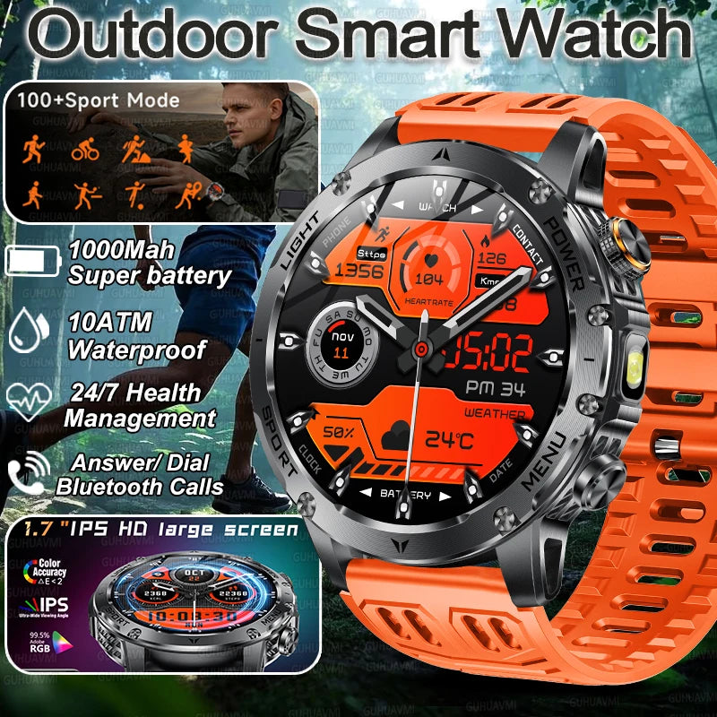 Military Smart Watch 1000mAh Battery 10ATM Waterproof Fitness Tracker