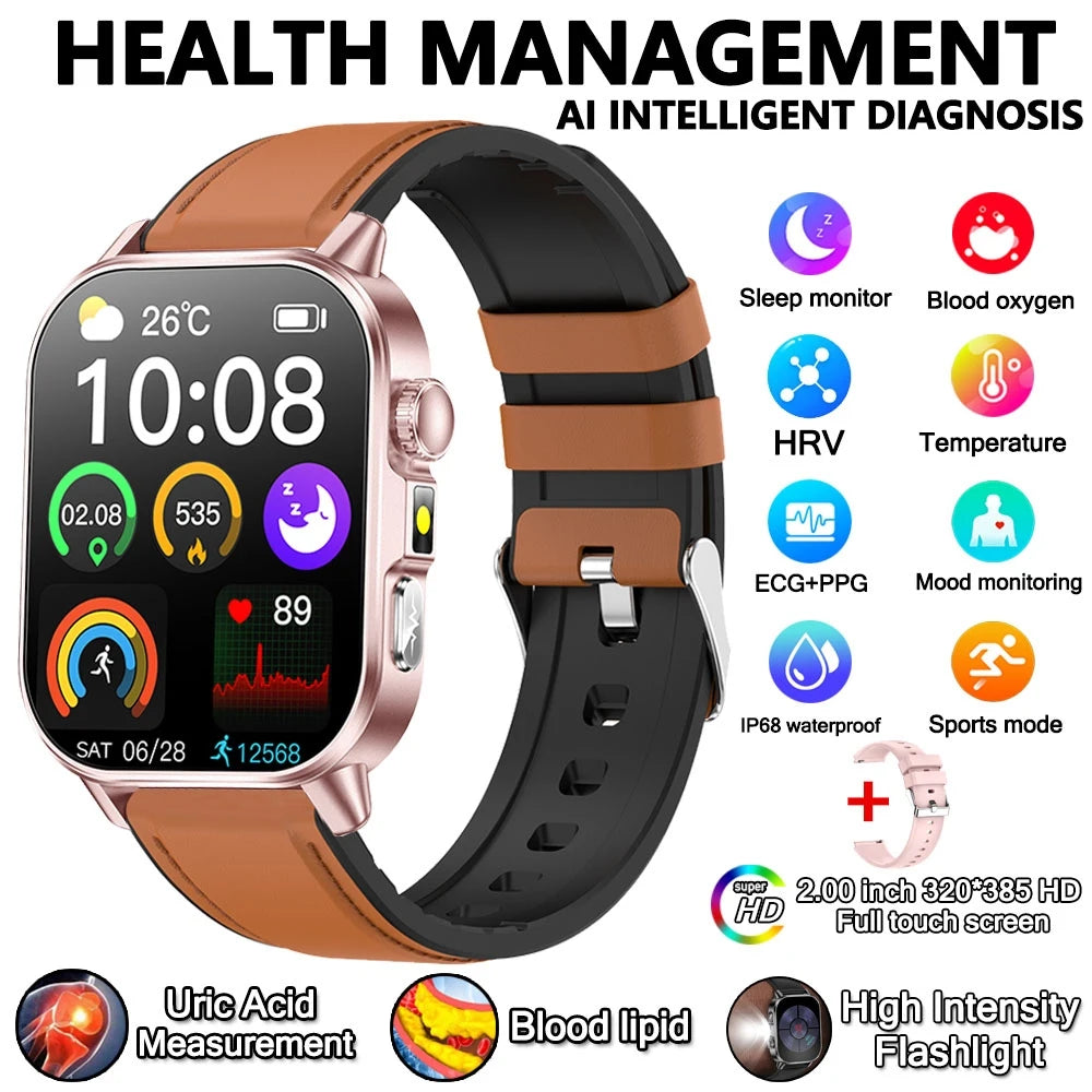 Smart Watch Uric Acid Lipid Analysis ECG Bluetooth Call