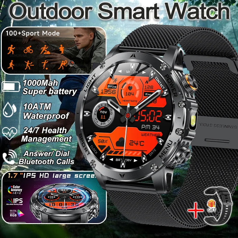 Military Smart Watch 1000mAh Battery 10ATM Waterproof Fitness Tracker