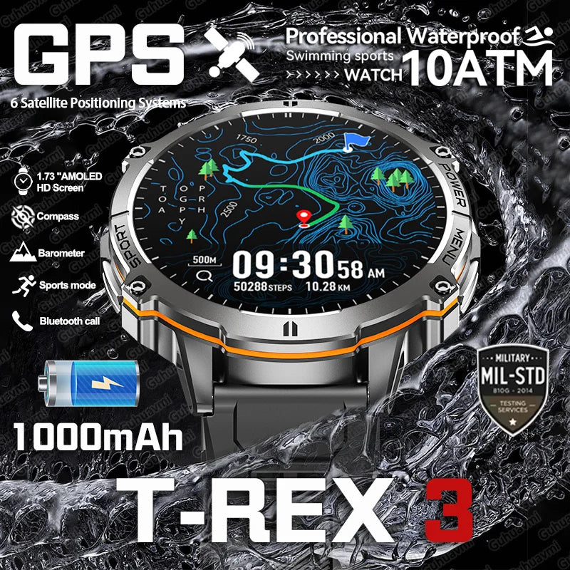 Military Smart Watch 1000mAh GPS AMOLED 10ATM Waterproof Call