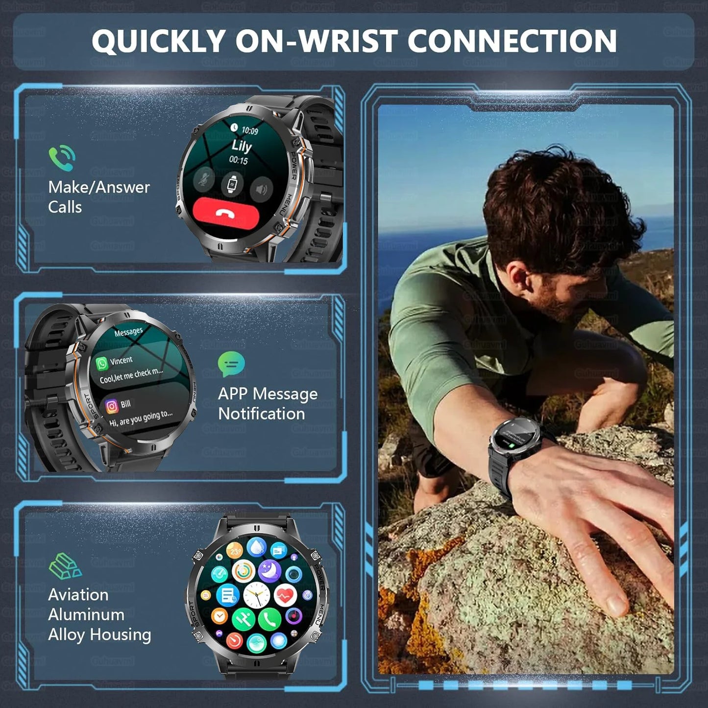 Military Smart Watch 1000mAh GPS AMOLED 10ATM Waterproof Call