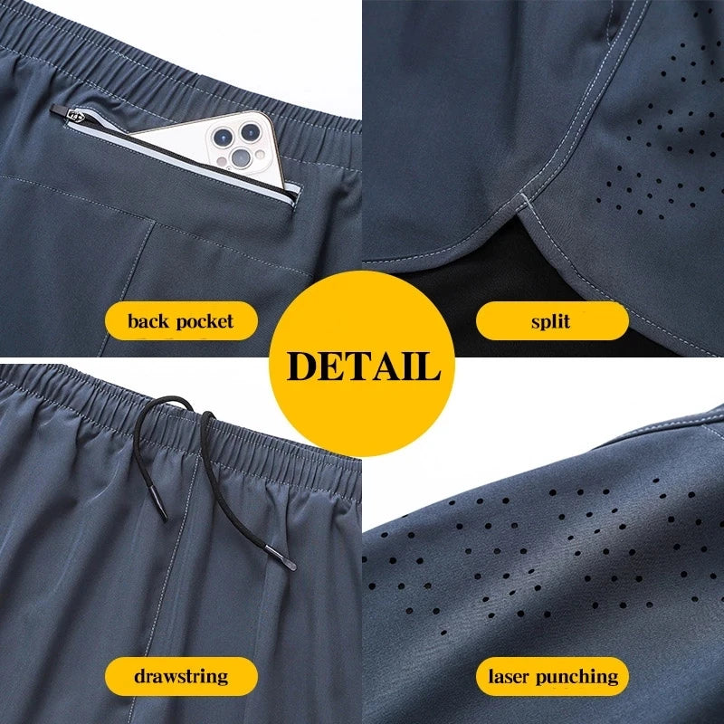 Mens Quick Dry Double Layer Running Shorts Fitness Workout