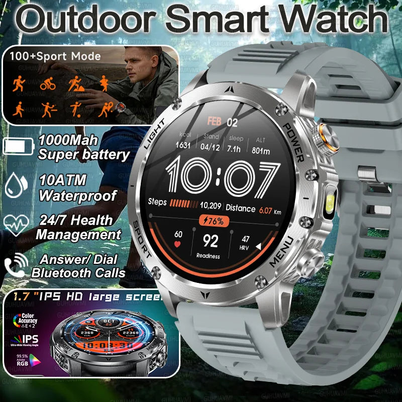 Military Smart Watch 1000mAh Battery 10ATM Waterproof Fitness Tracker