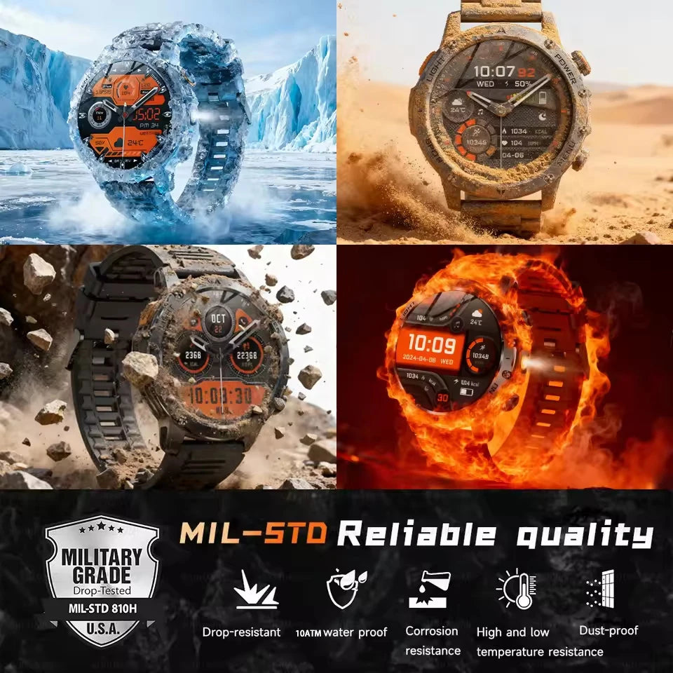 Military Smart Watch 1000mAh Battery 10ATM Waterproof Fitness Tracker