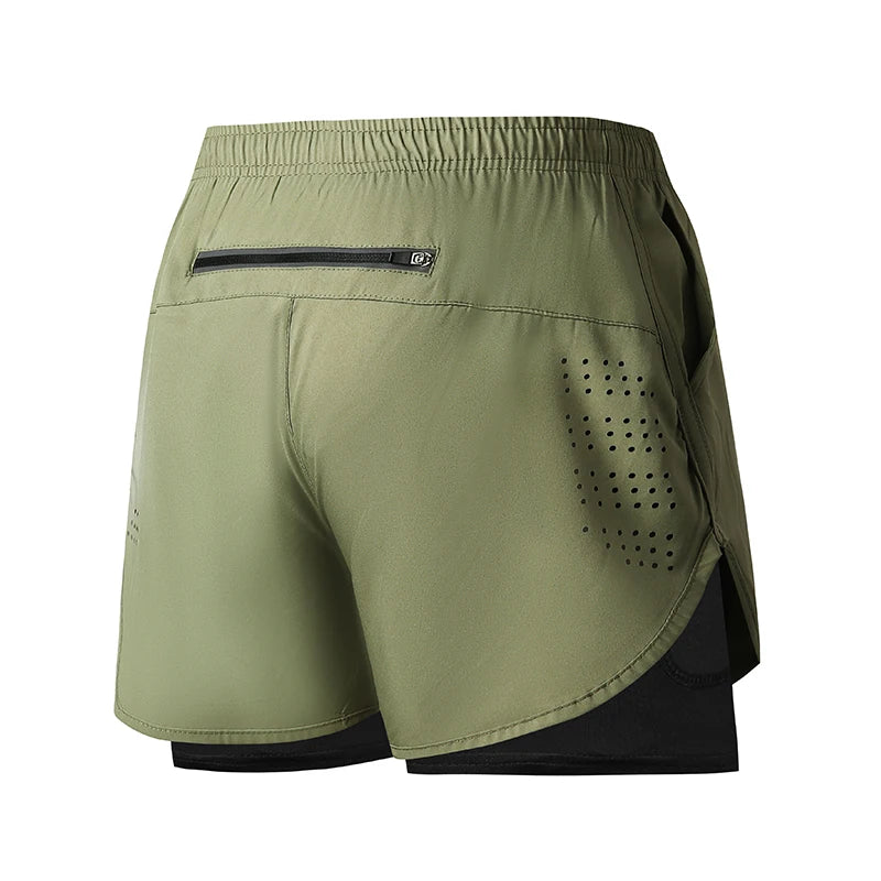 Mens Quick Dry Double Layer Running Shorts Fitness Workout