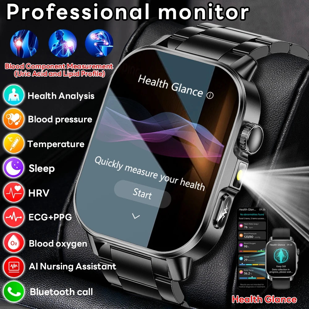 Smart Watch Uric Acid Lipid Analysis ECG Bluetooth Call