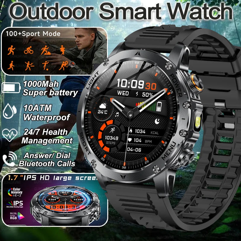 Military Smart Watch 1000mAh Battery 10ATM Waterproof Fitness Tracker