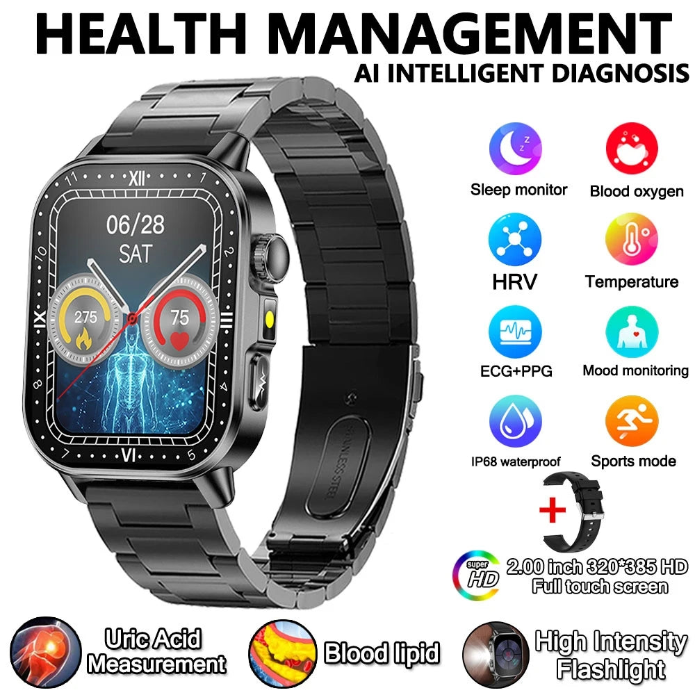 Smart Watch Uric Acid Lipid Analysis ECG Bluetooth Call