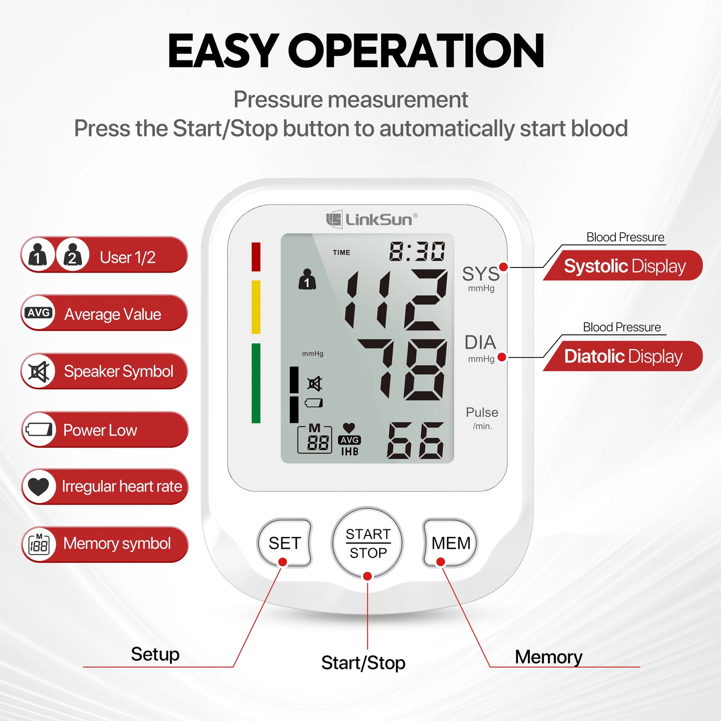 Digital Blood Pressure Monitor Upper Arm Tensiometer Heart Rate