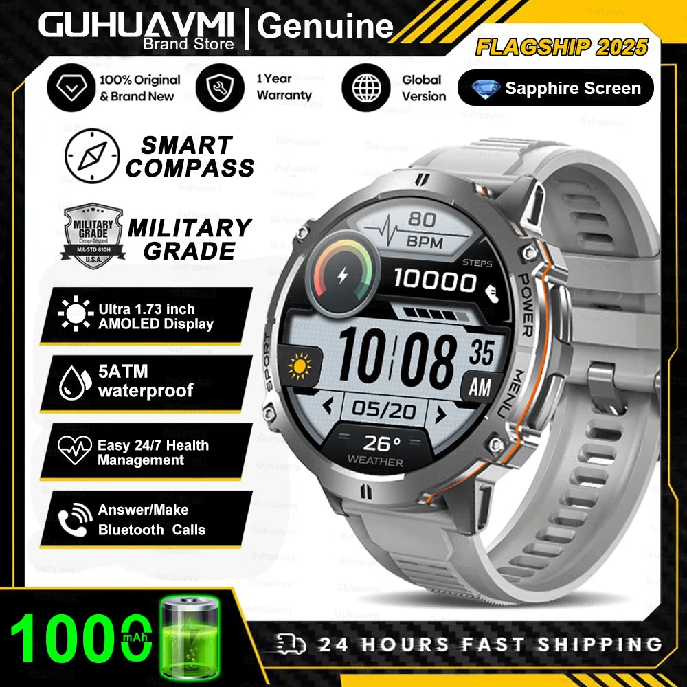 Military Smart Watch 1000mAh GPS AMOLED 10ATM Waterproof Call