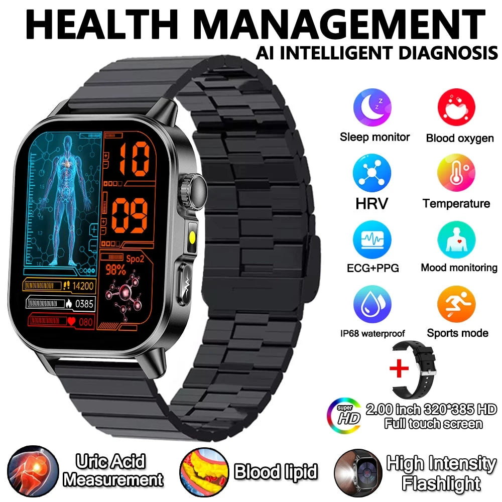 Smart Watch Uric Acid Lipid Analysis ECG Bluetooth Call
