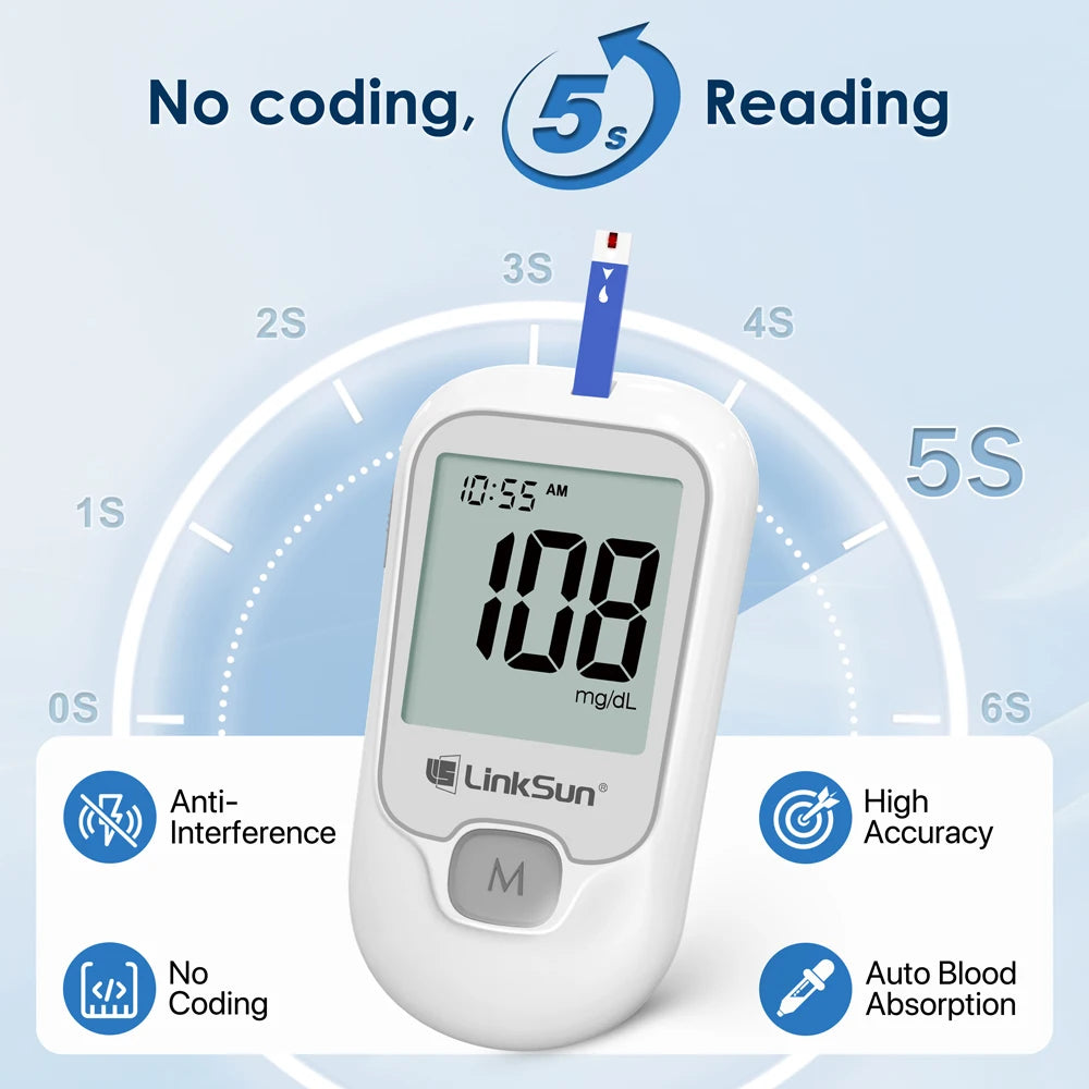 Blood Glucose Meter Kit Test Strips Lancets Diabetes