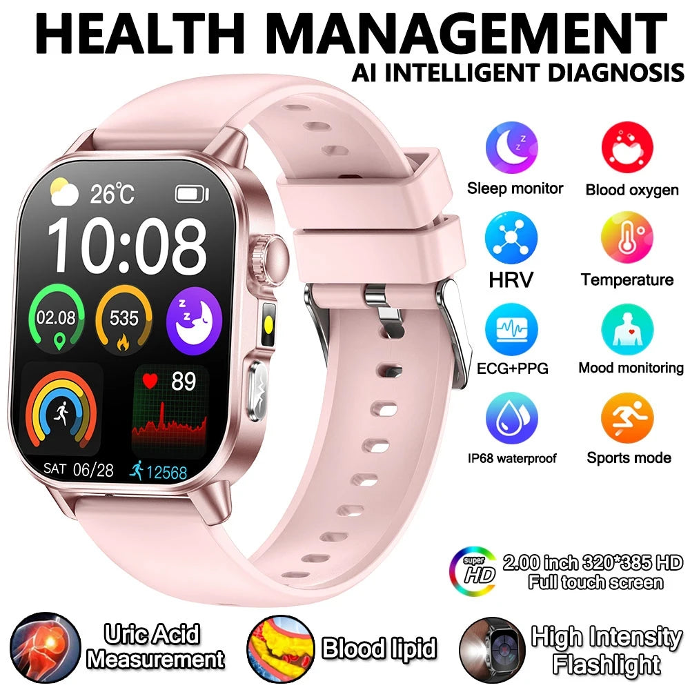 Smart Watch Uric Acid Lipid Analysis ECG Bluetooth Call