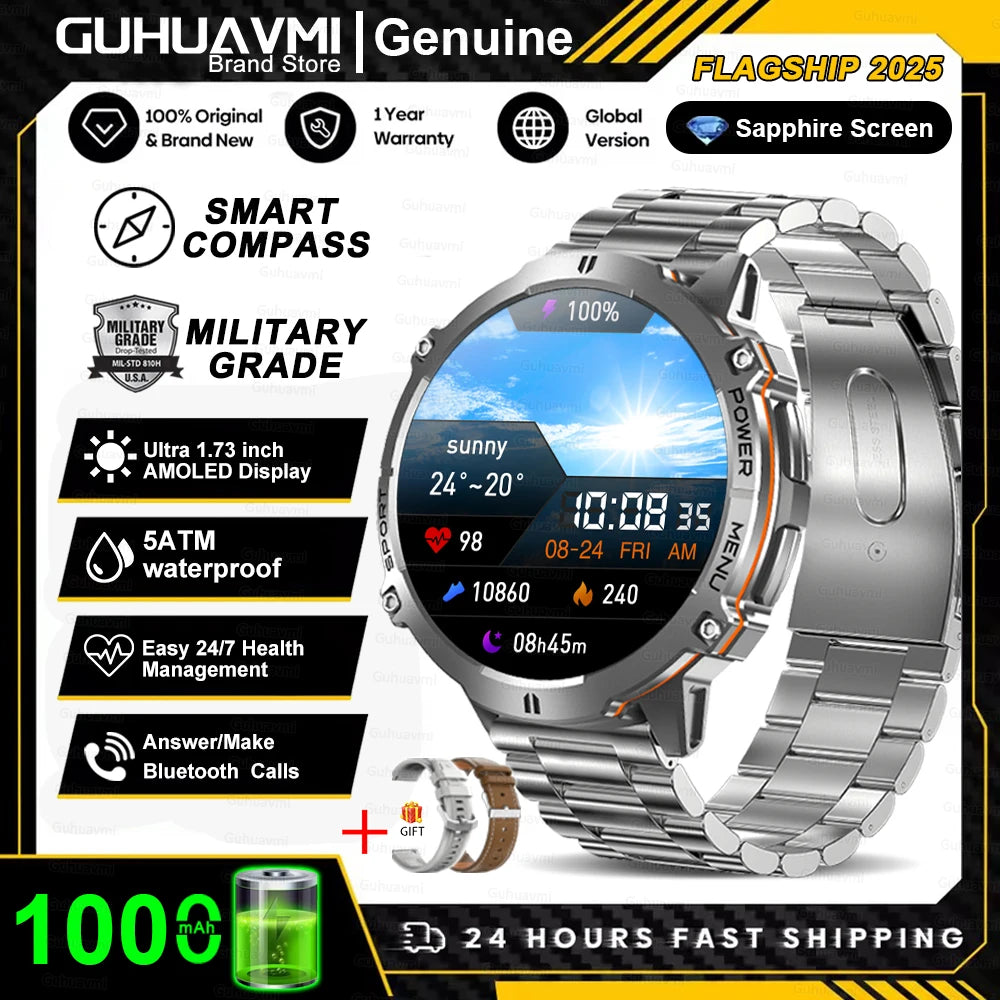 Military Smart Watch 1000mAh GPS AMOLED 10ATM Waterproof Call