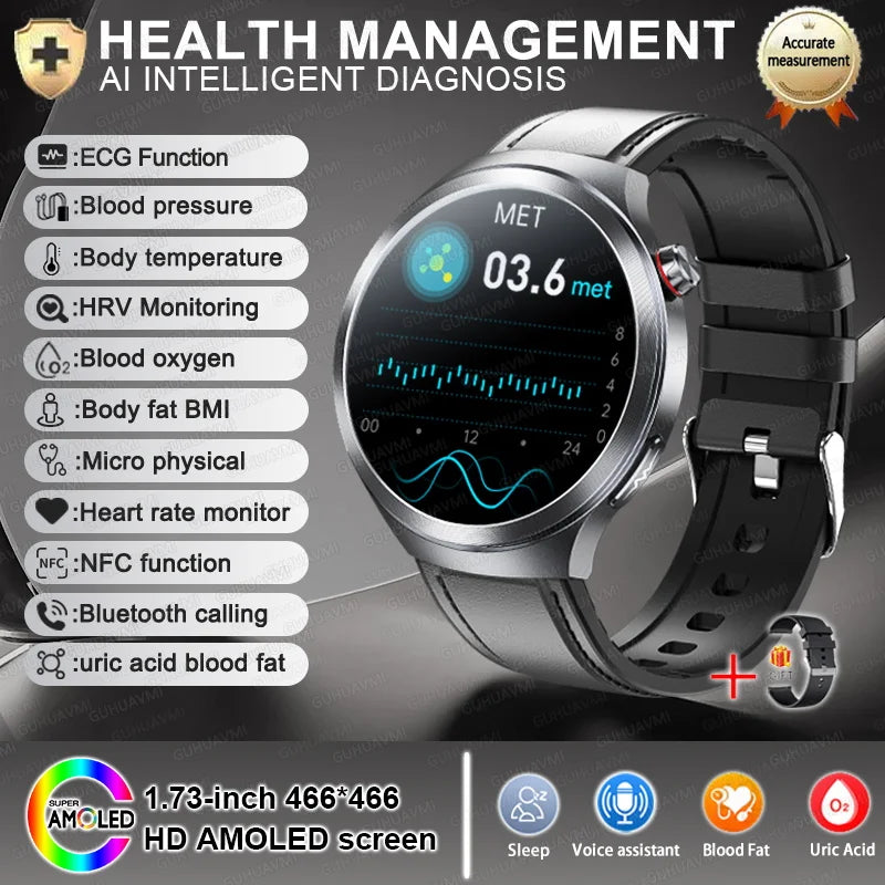 Smart Watch Sapphire Glass Health Tracker ECG Blood Pressure