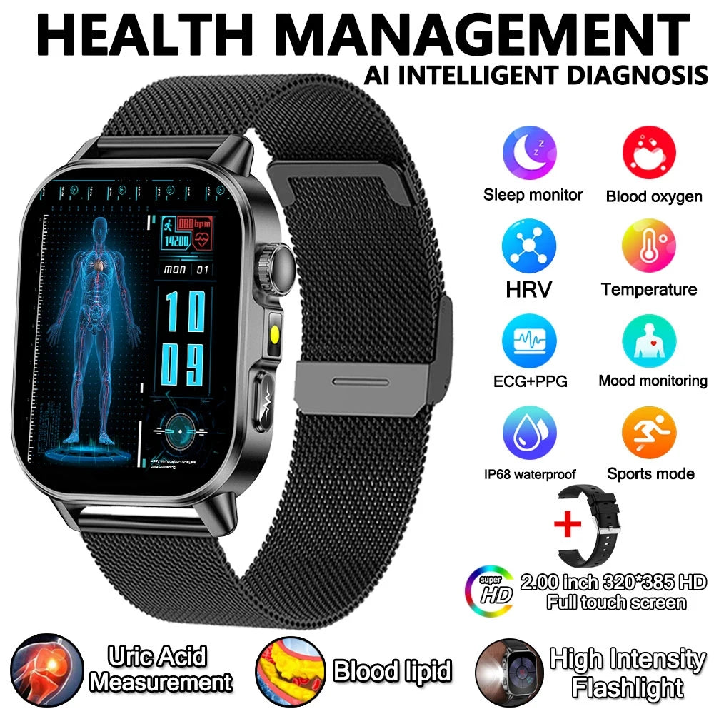 Smart Watch Uric Acid Lipid Analysis ECG Bluetooth Call