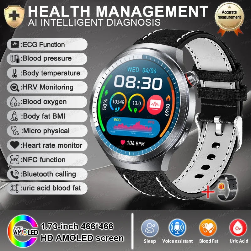 Smart Watch Sapphire Glass Health Tracker ECG Blood Pressure