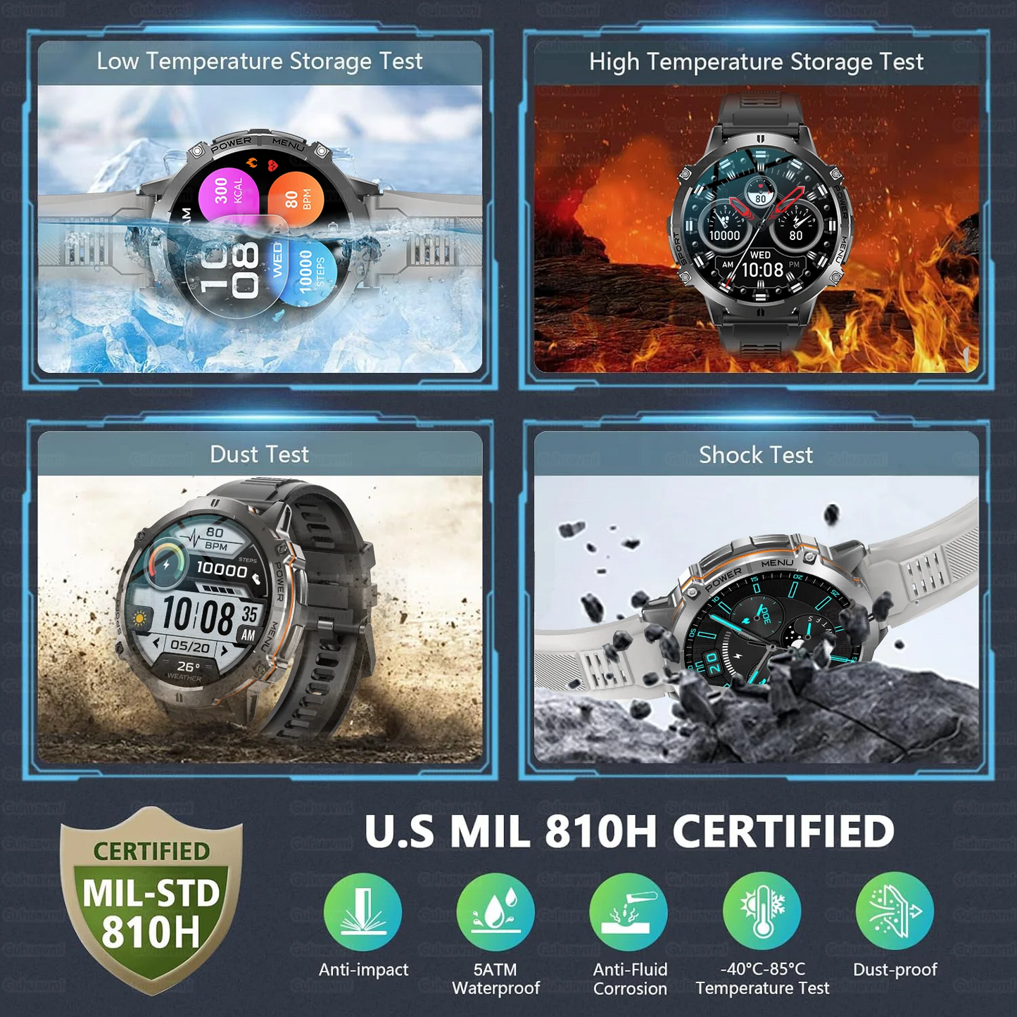Military Smart Watch 1000mAh GPS AMOLED 10ATM Waterproof Call