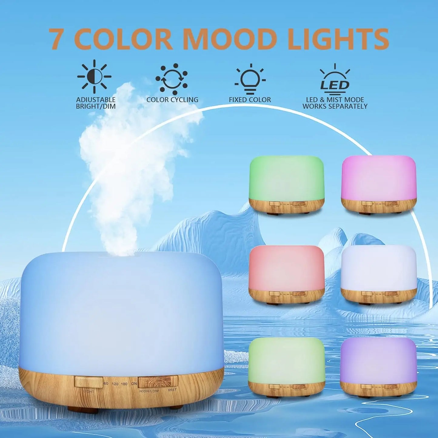 500ML USB Wood Grain Aroma Diffuser Humidifier with Remote