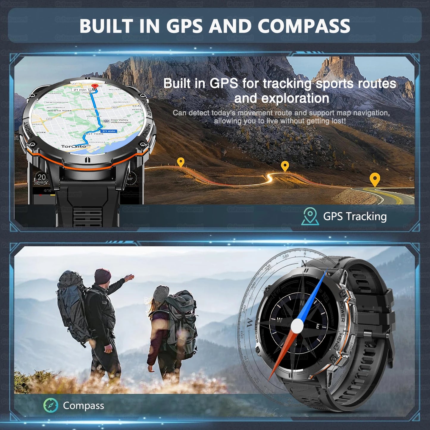 Military Smart Watch 1000mAh GPS AMOLED 10ATM Waterproof Call