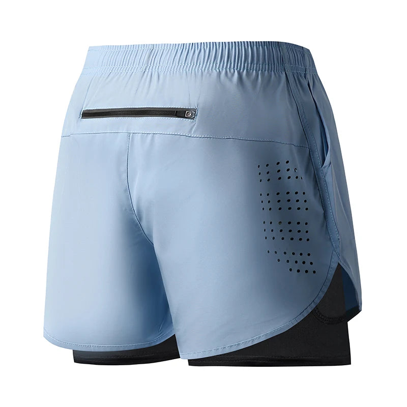 Mens Quick Dry Double Layer Running Shorts Fitness Workout