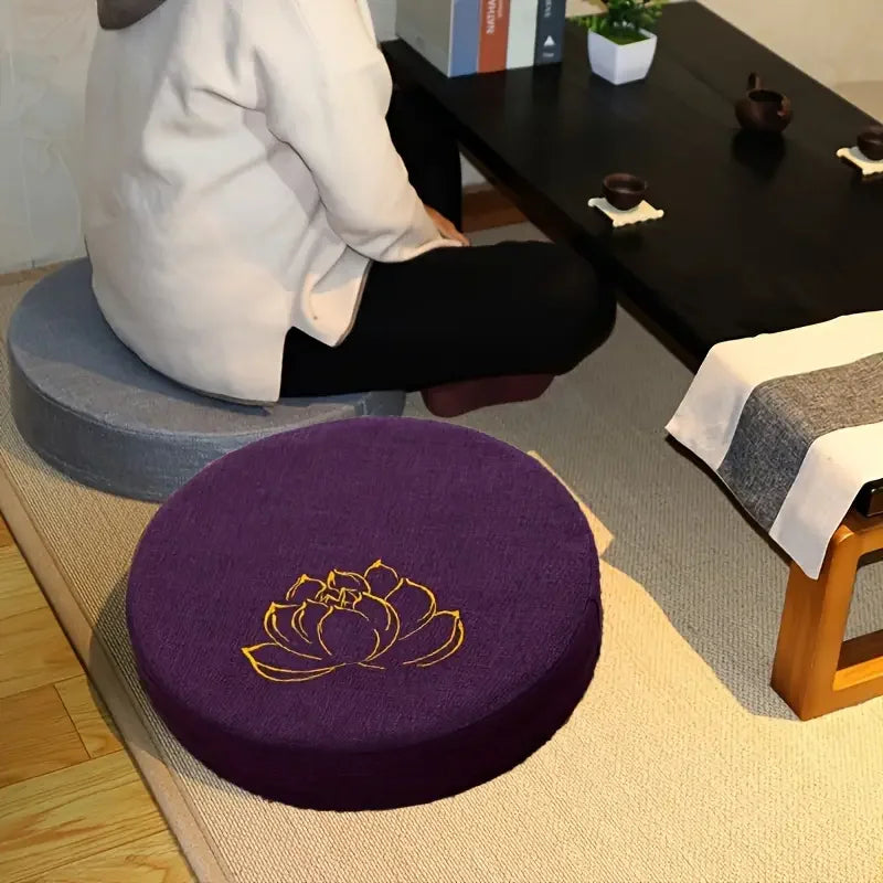 Yoga Meditation Linen Cushion Lotus Texture Backrest Pillow Tatami