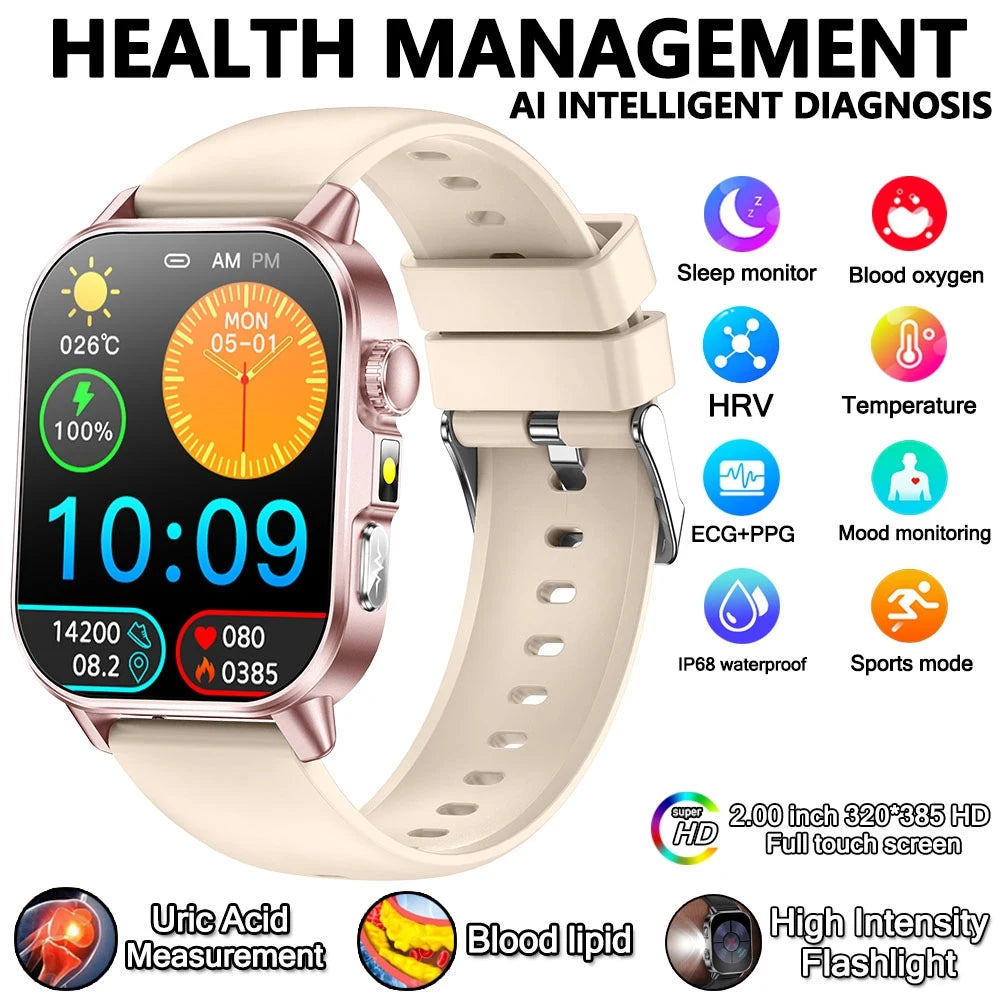 Smart Watch Uric Acid Lipid Analysis ECG Bluetooth Call