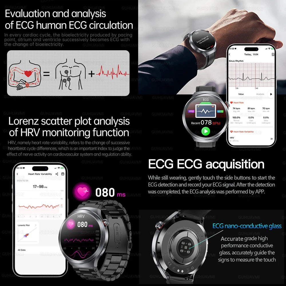 Smart Watch Sapphire Glass Health Tracker ECG Blood Pressure