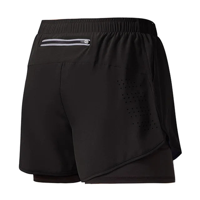 Mens Quick Dry Double Layer Running Shorts Fitness Workout