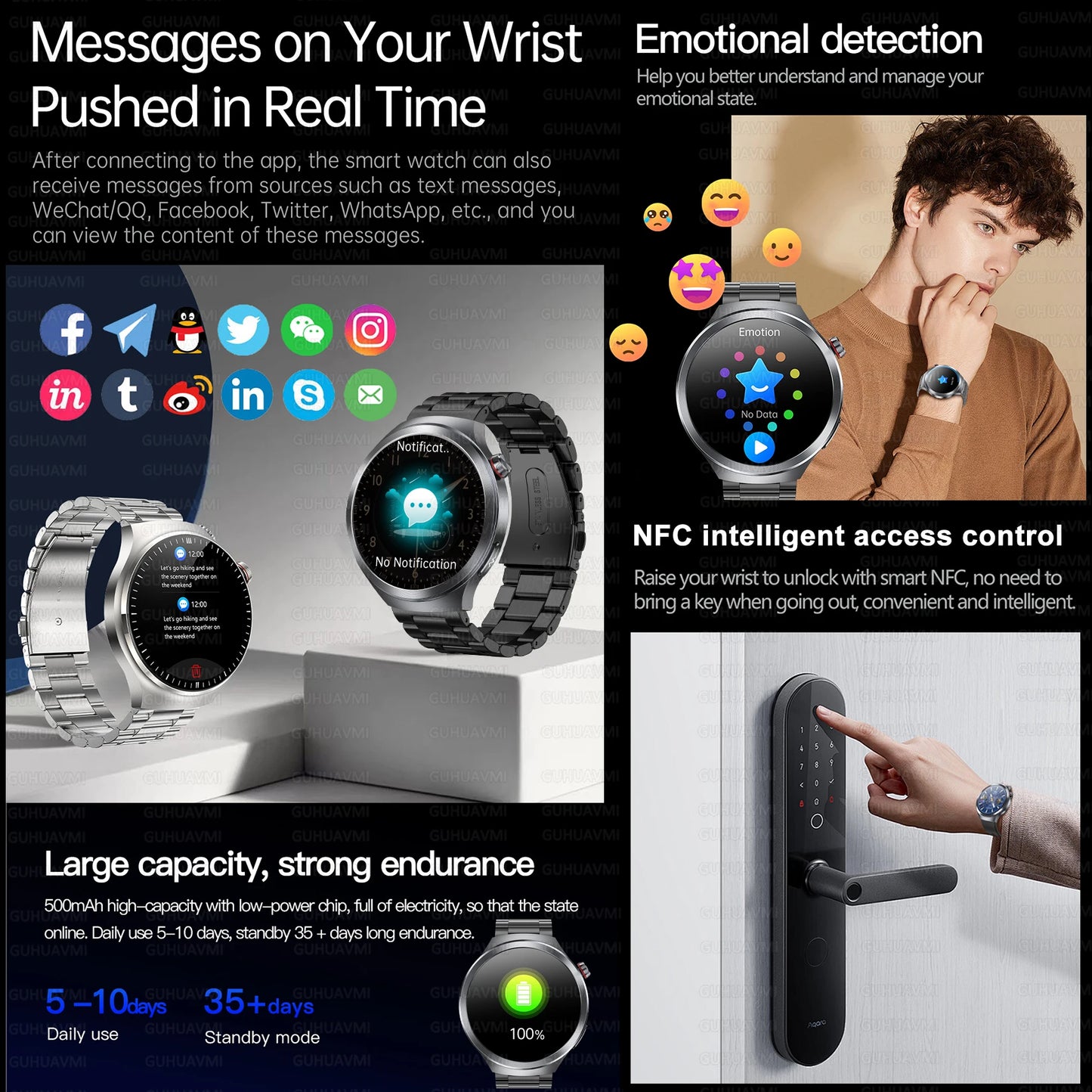 Smart Watch Sapphire Glass Health Tracker ECG Blood Pressure