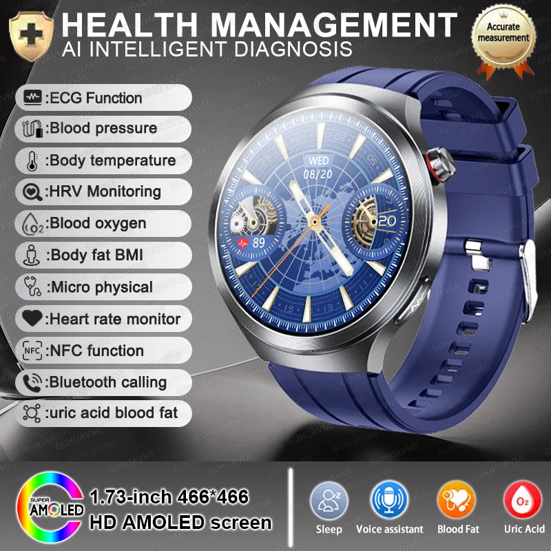 Smart Watch Sapphire Glass Health Tracker ECG Blood Pressure