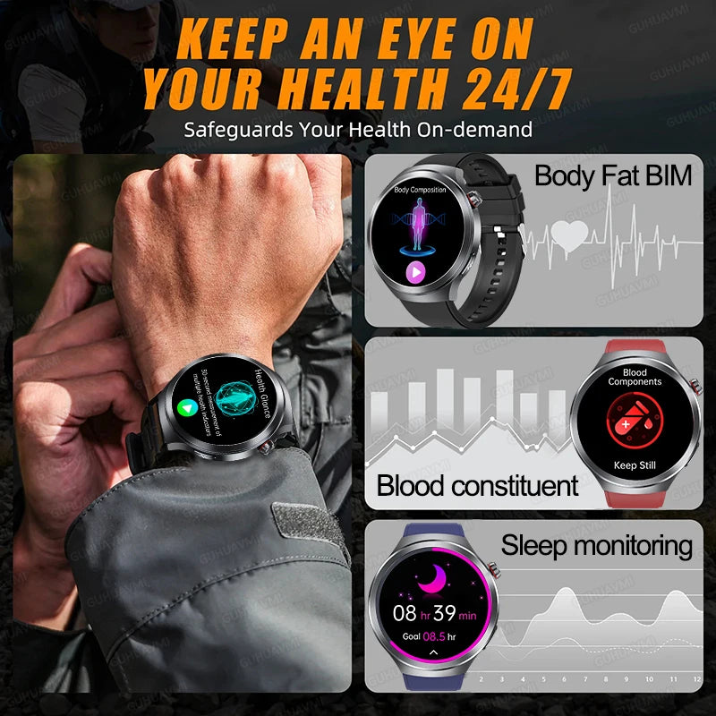 Smart Watch Sapphire Glass Health Tracker ECG Blood Pressure