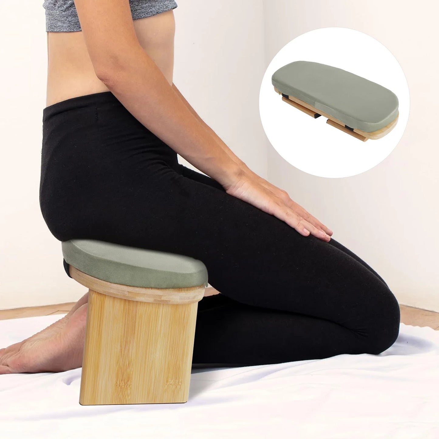 Foldable Bamboo Meditation Bench Kneeling Chair Velvet Pad Yoga